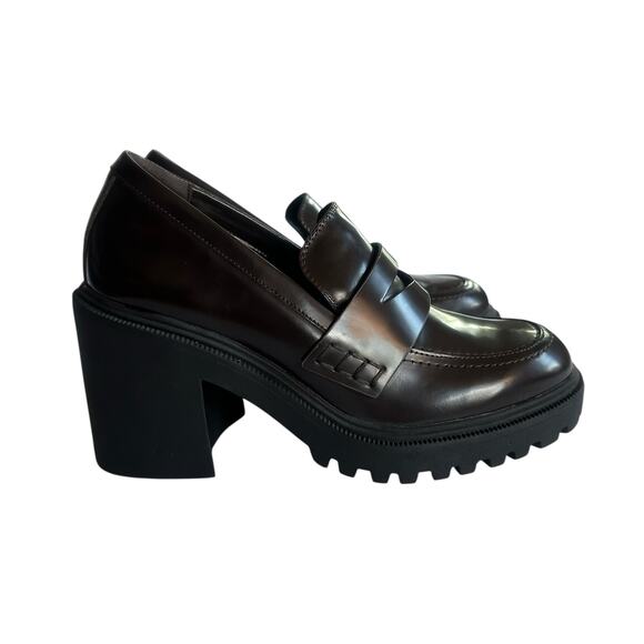 Aldo Brown Chunky Heel Loafers Womens Size 8.5 Block Platform Lug Sole Y2K 90s - Picture 2 of 10